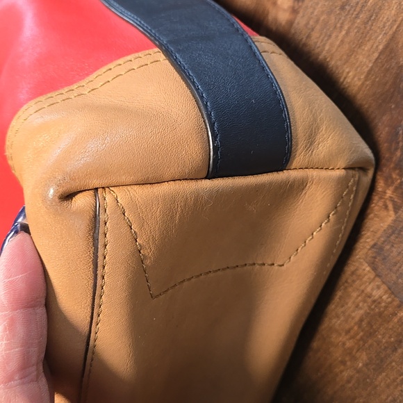 Coach Legacy Colorblock Duffle Leather Red Tassel Coach Tag Red Navy Tan Supple - Picture 10 of 15